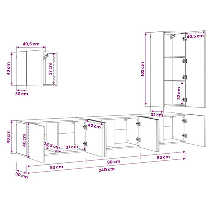 5 Piece TV Wall Units Smoked Oak Engineered Wood