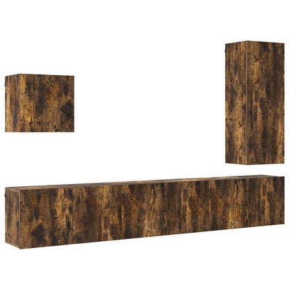 5 Piece TV Wall Units Smoked Oak Engineered Wood