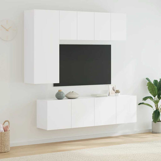 5 Piece TV Wall Units White Engineered Wood