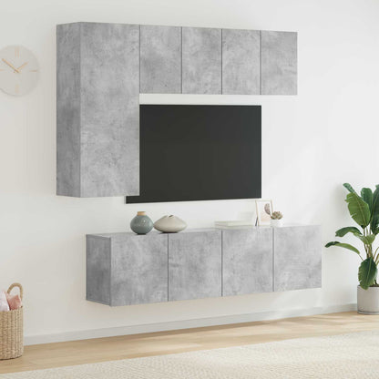 5 Piece TV Wall Units Concrete Grey Engineered Wood