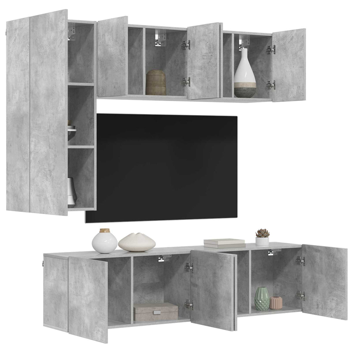 5 Piece TV Wall Units Concrete Grey Engineered Wood