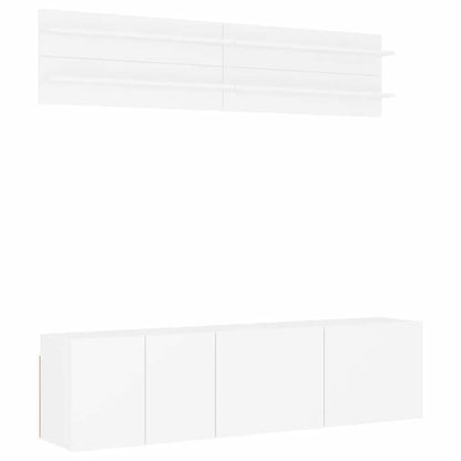 6 Piece TV Wall Units White Engineered Wood