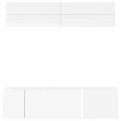 6 Piece TV Wall Units White Engineered Wood