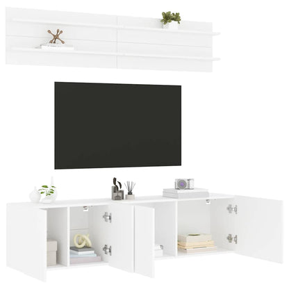 6 Piece TV Wall Units White Engineered Wood