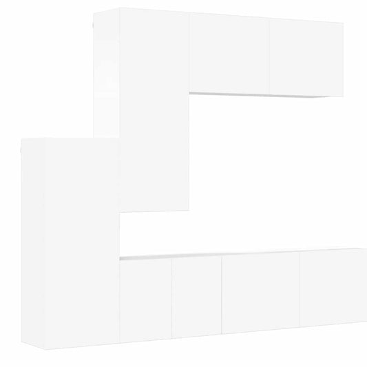 5 Piece TV Wall Units White Engineered Wood