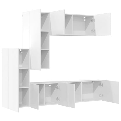 5 Piece TV Wall Units White Engineered Wood