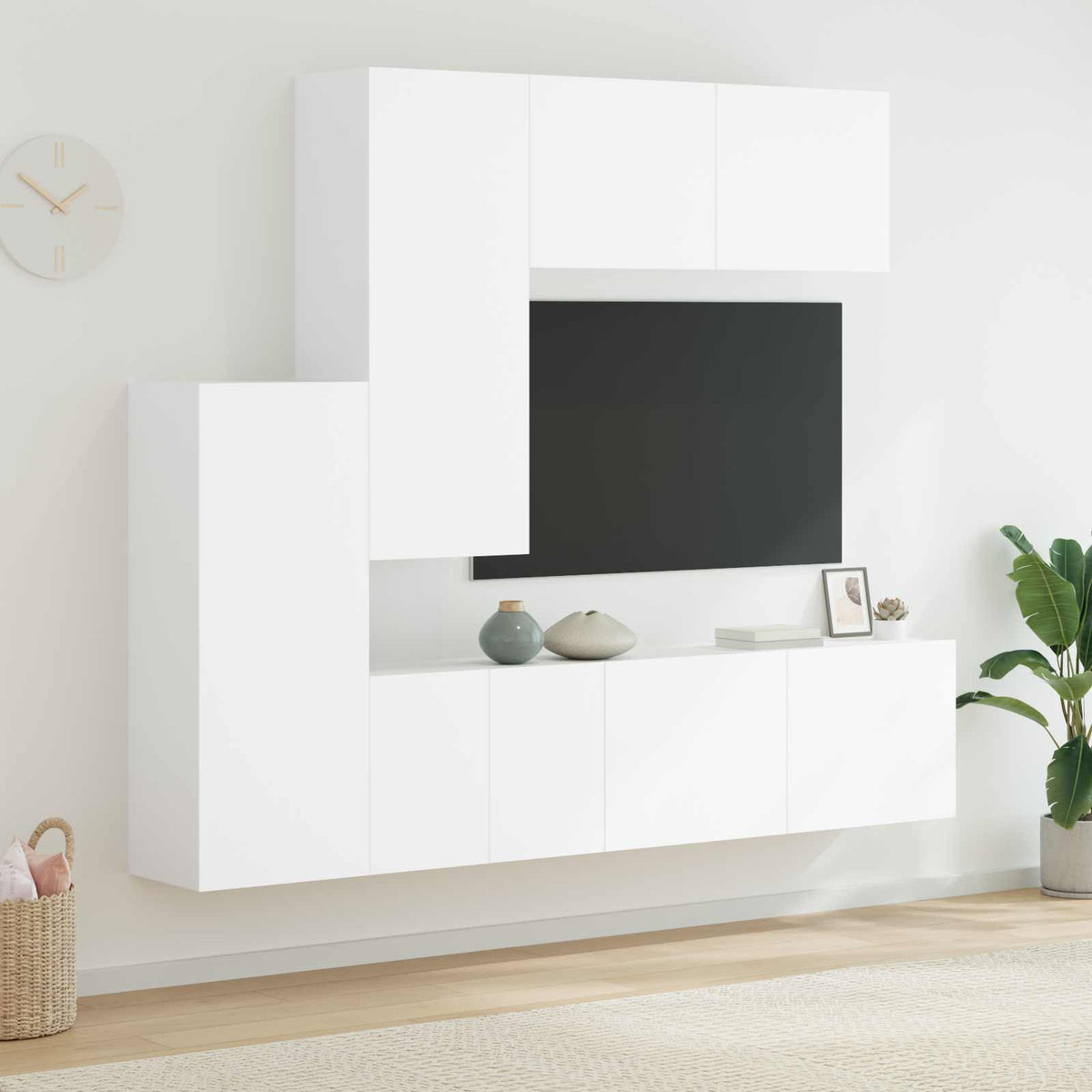 5 Piece TV Wall Units White Engineered Wood