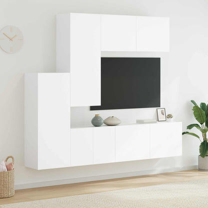 5 Piece TV Wall Units White Engineered Wood