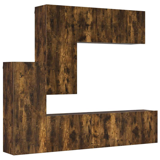5 Piece TV Wall Units Smoked Oak Engineered Wood