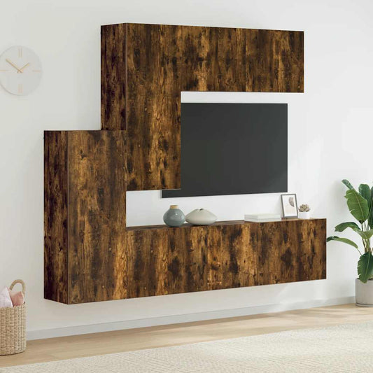5 Piece TV Wall Units Smoked Oak Engineered Wood