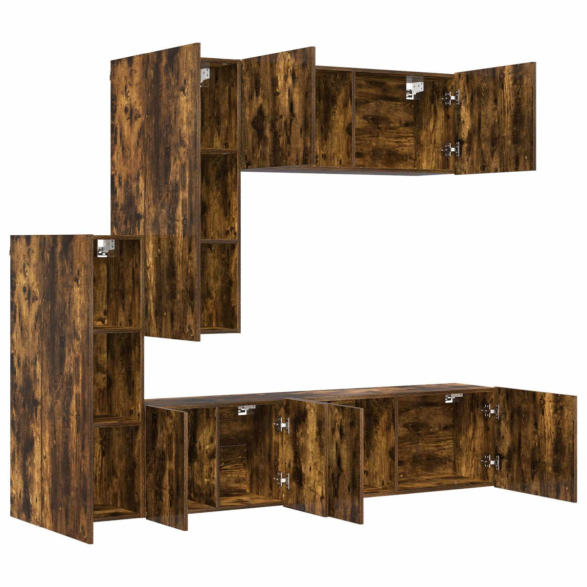 5 Piece TV Wall Units Smoked Oak Engineered Wood
