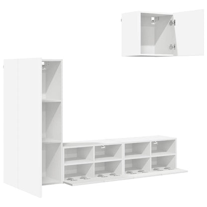 4 Piece TV Wall Units White Engineered Wood