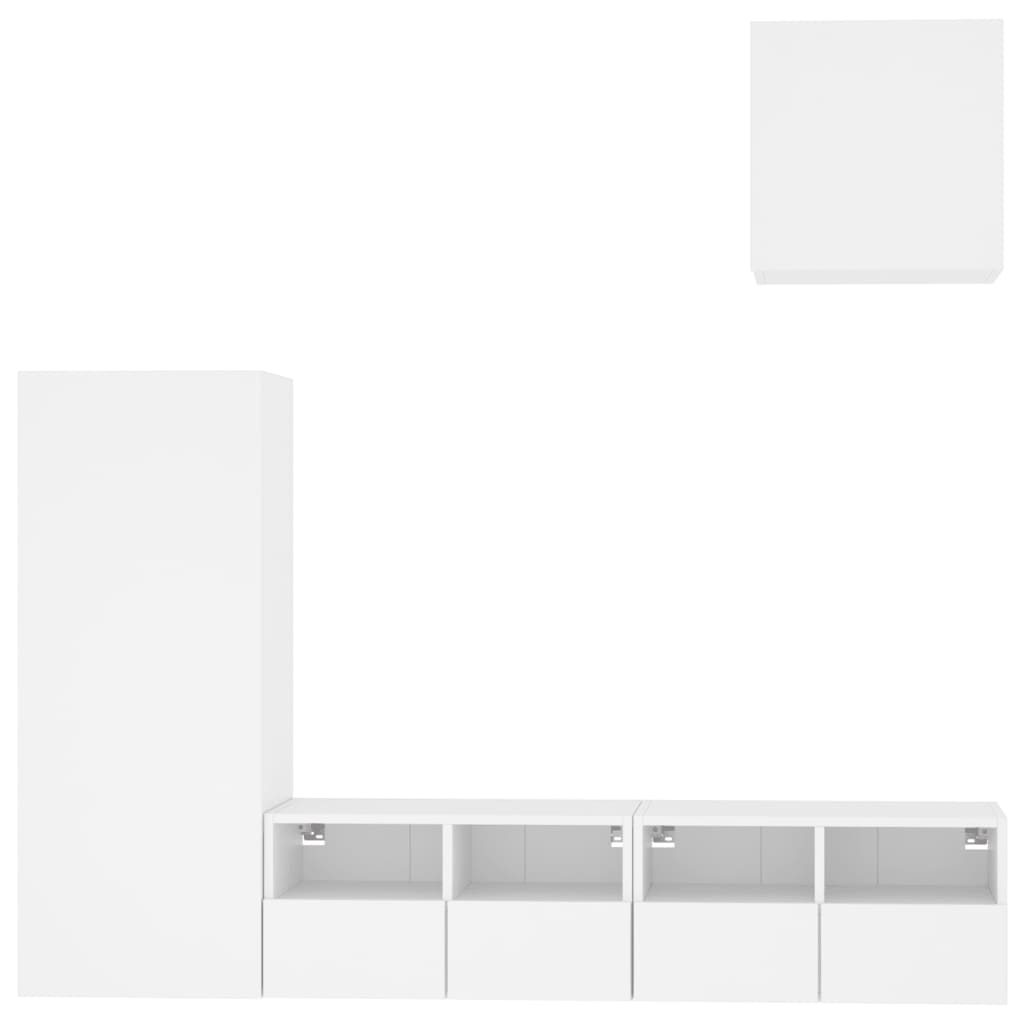 4 Piece TV Wall Units White Engineered Wood