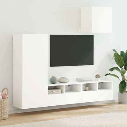 4 Piece TV Wall Units White Engineered Wood