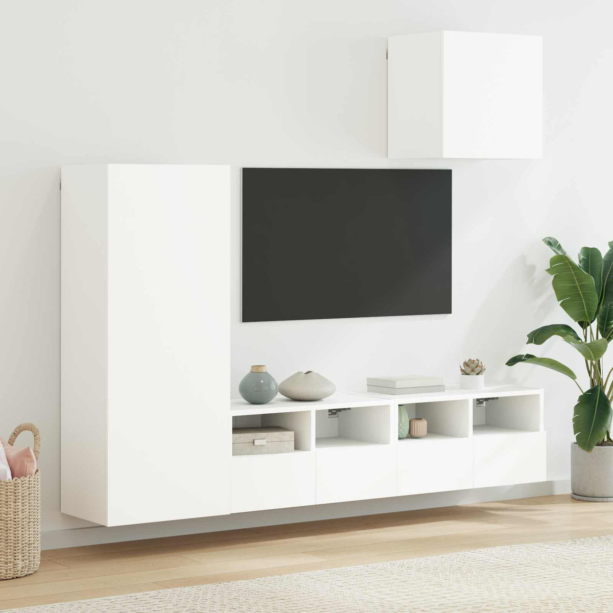 4 Piece TV Wall Units White Engineered Wood