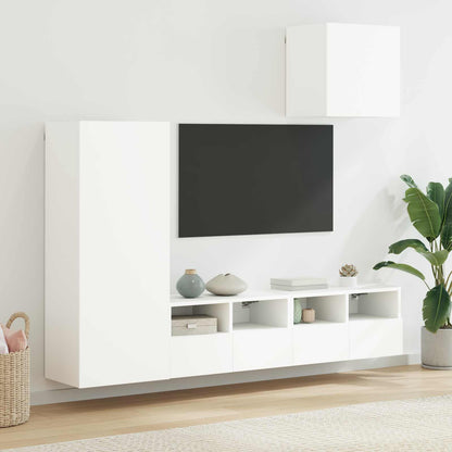 4 Piece TV Wall Units White Engineered Wood