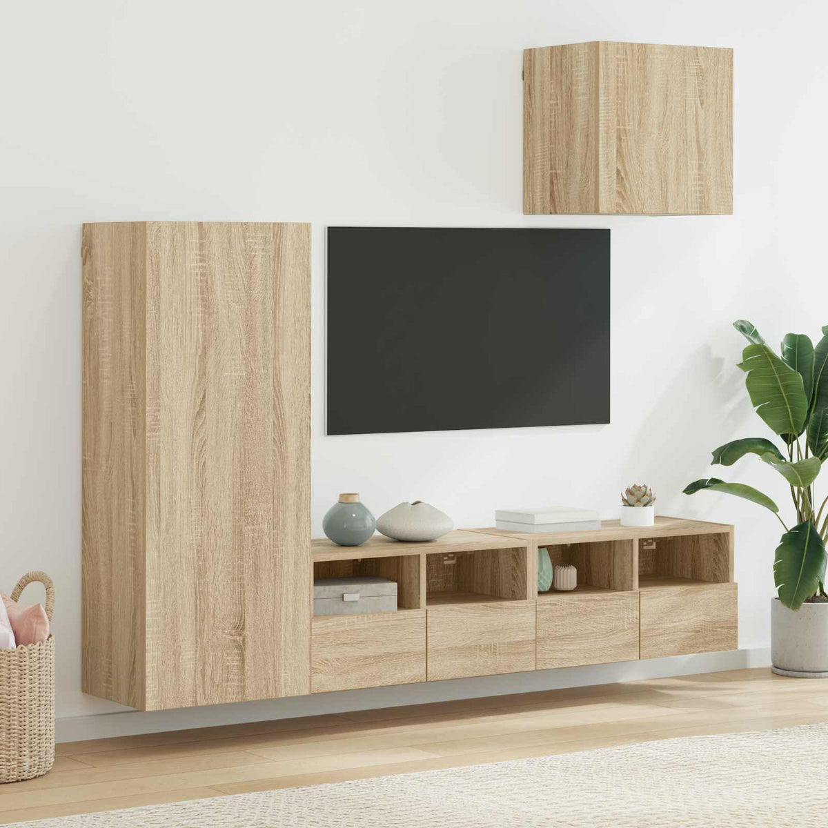 4 Piece TV Wall Units Sonoma Oak Engineered Wood