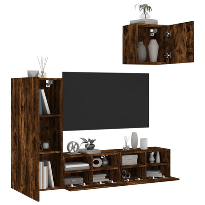 4 Piece TV Wall Units Smoked Oak Engineered Wood