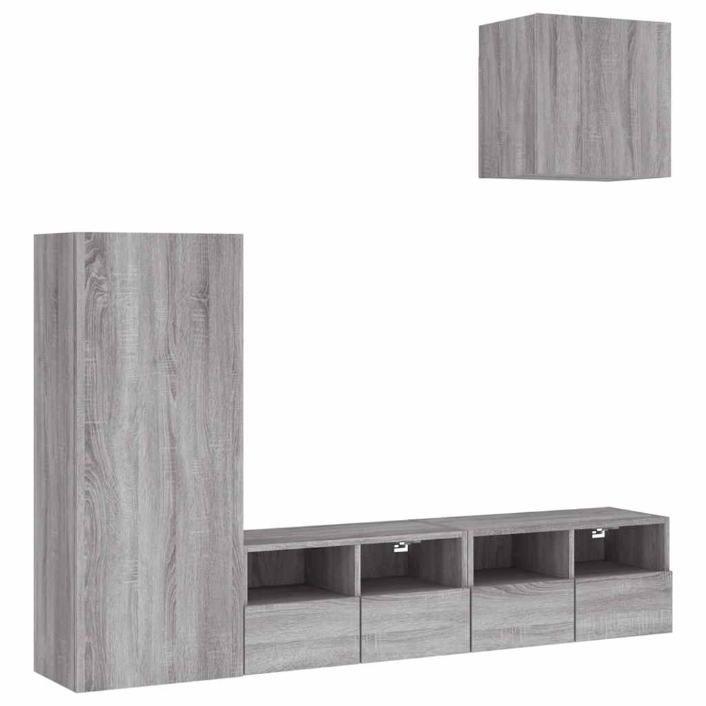 4 Piece TV Wall Units Grey Sonoma Engineered Wood