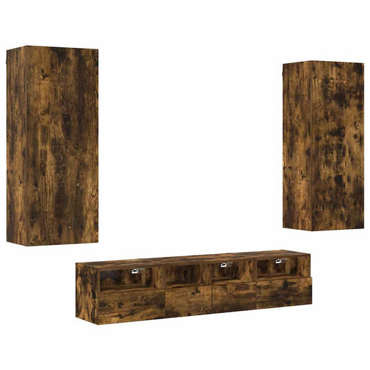 5 Piece TV Wall Units Smoked Oak Engineered Wood