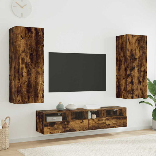 5 Piece TV Wall Units Smoked Oak Engineered Wood