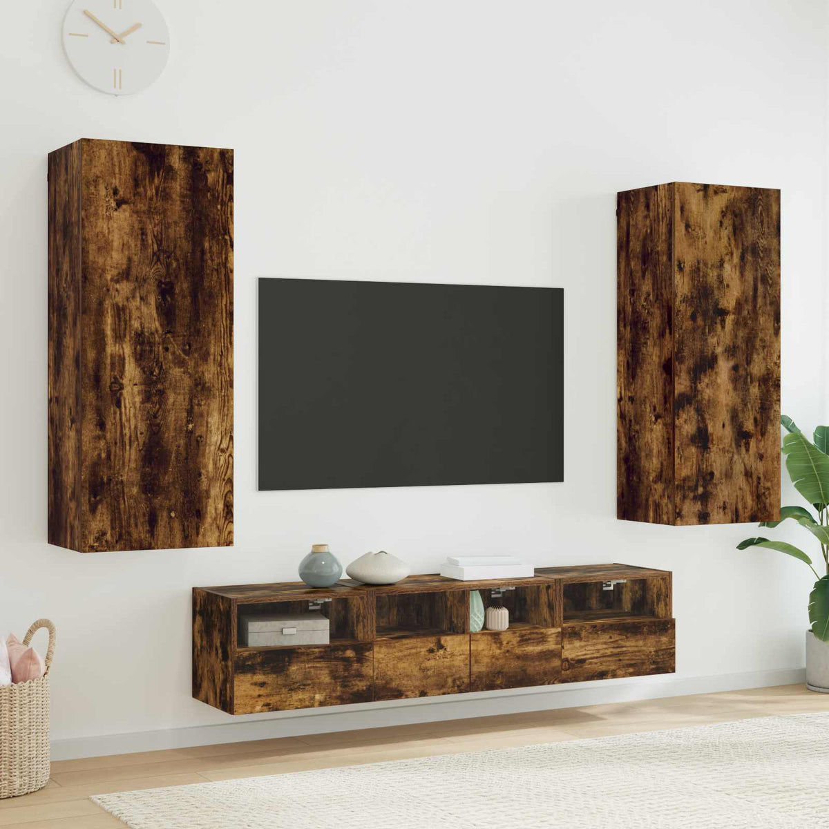 5 Piece TV Wall Units Smoked Oak Engineered Wood
