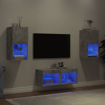 4 Piece TV Wall Cabinets with LED Lights Concrete Grey