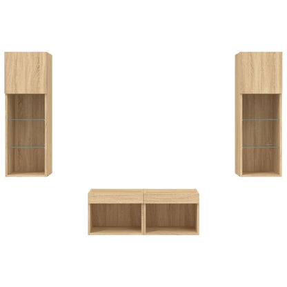 4 Piece TV Wall Cabinets with LED Lights Sonoma Oak
