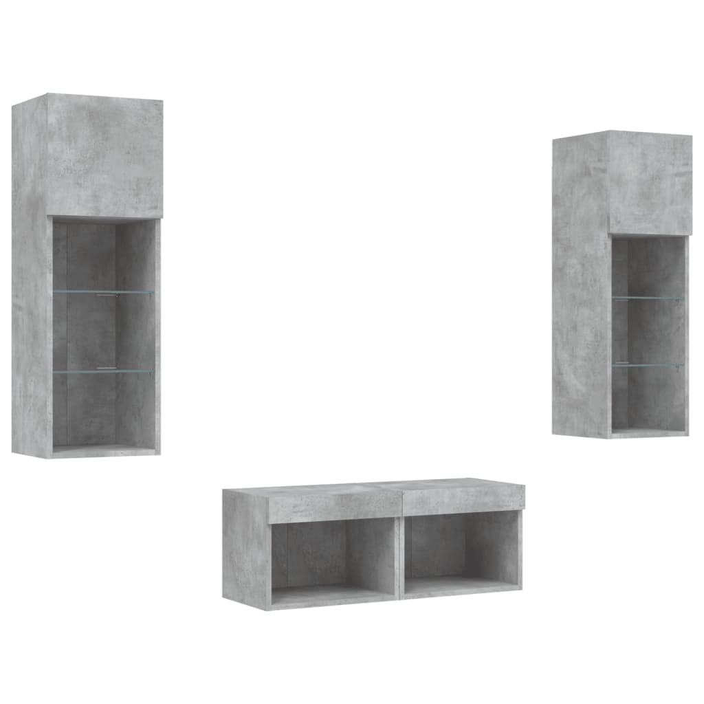 4 Piece TV Wall Cabinets with LED Lights Concrete Grey