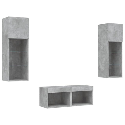 4 Piece TV Wall Cabinets with LED Lights Concrete Grey