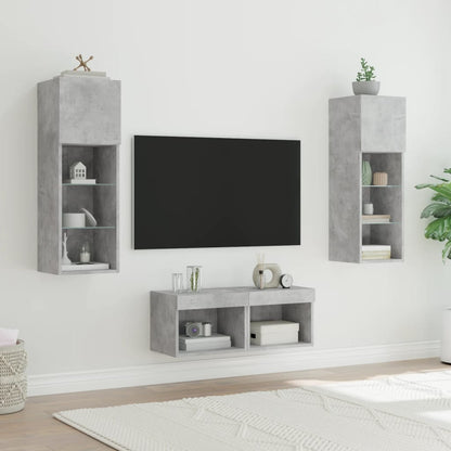 4 Piece TV Wall Cabinets with LED Lights Concrete Grey