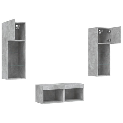 4 Piece TV Wall Cabinets with LED Lights Concrete Grey