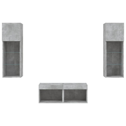 4 Piece TV Wall Cabinets with LED Lights Concrete Grey