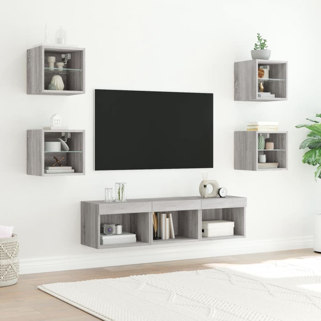 7 Piece TV Wall Units with LED Grey Sonoma Engineered Wood
