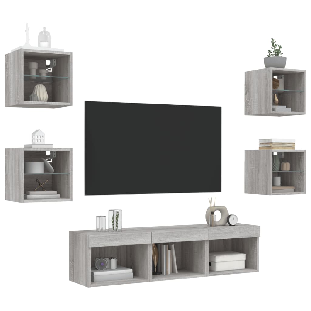 7 Piece TV Wall Units with LED Grey Sonoma Engineered Wood