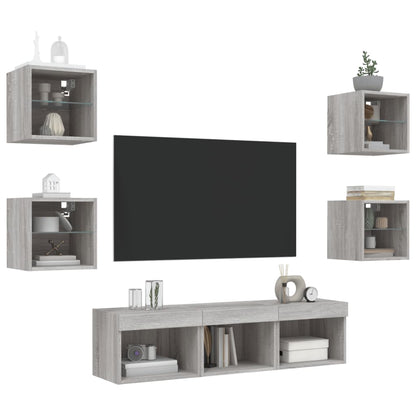 7 Piece TV Wall Units with LED Grey Sonoma Engineered Wood