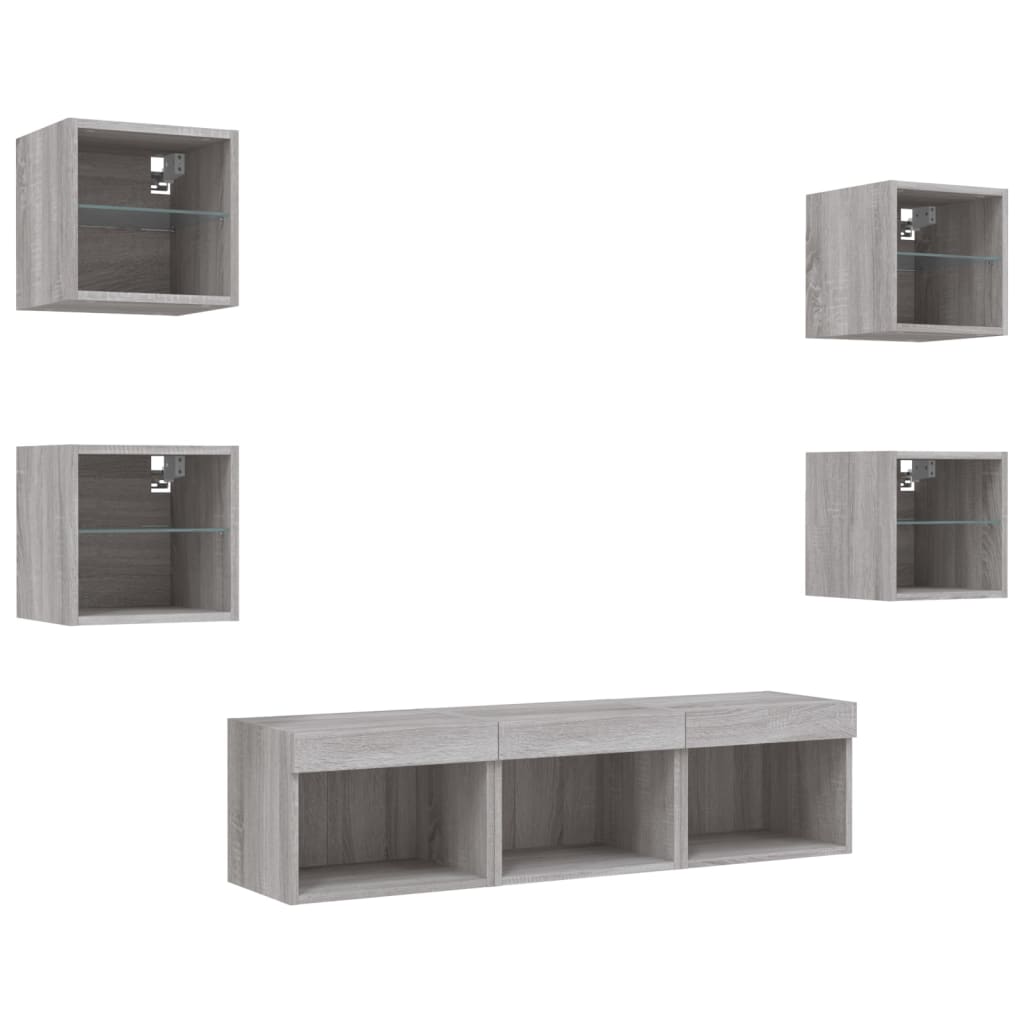 7 Piece TV Wall Units with LED Grey Sonoma Engineered Wood