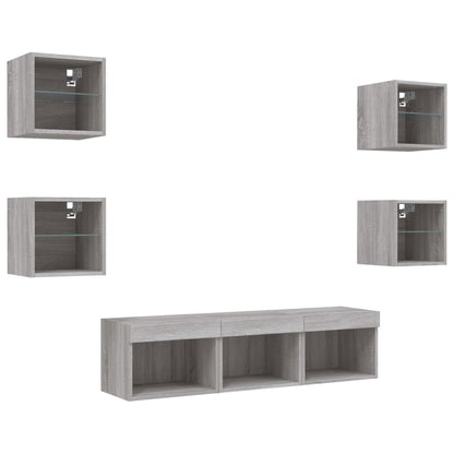 7 Piece TV Wall Units with LED Grey Sonoma Engineered Wood