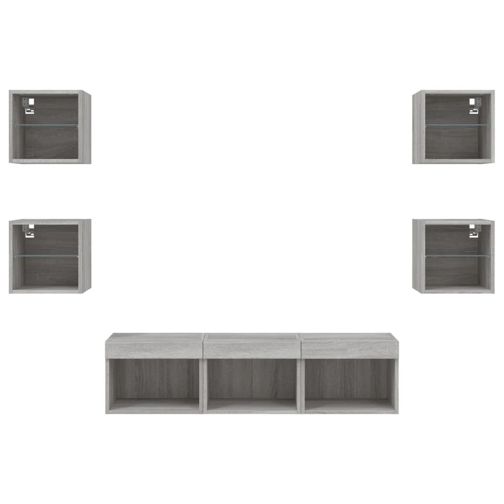 7 Piece TV Wall Units with LED Grey Sonoma Engineered Wood