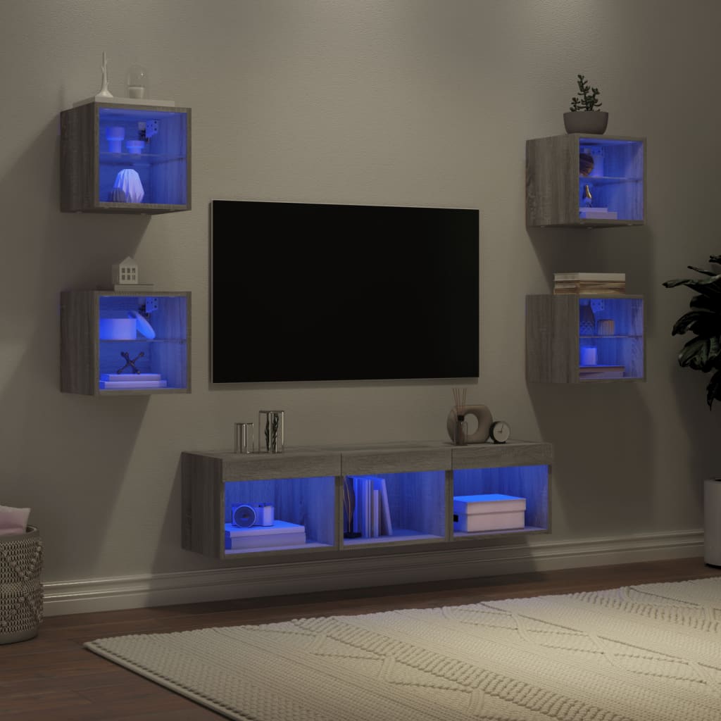 7 Piece TV Wall Units with LED Grey Sonoma Engineered Wood