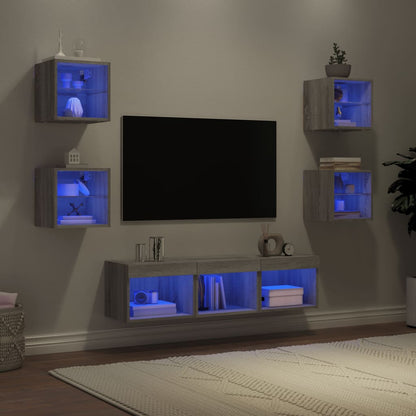 7 Piece TV Wall Units with LED Grey Sonoma Engineered Wood