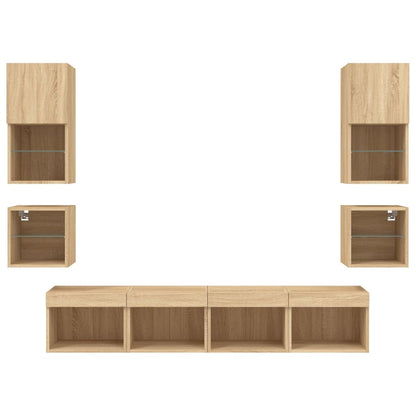 8 Piece TV Wall Units with LED Sonoma Oak Engineered Wood