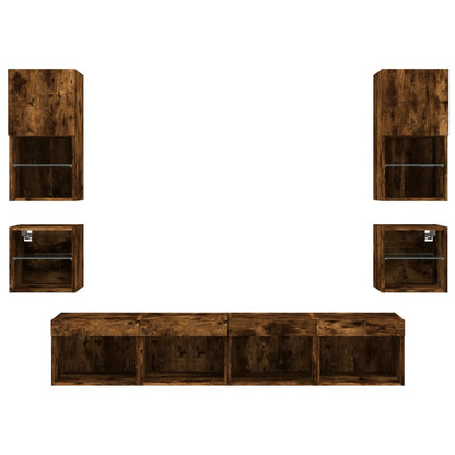 8 Piece TV Wall Units with LED Smoked Oak Engineered Wood