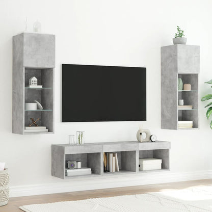 5 Piece TV Wall Units with LED Concrete Grey Engineered Wood