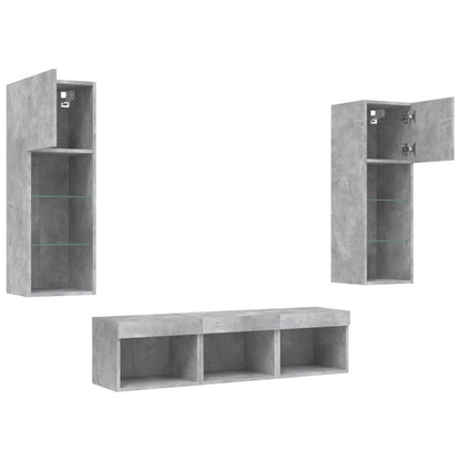 5 Piece TV Wall Units with LED Concrete Grey Engineered Wood