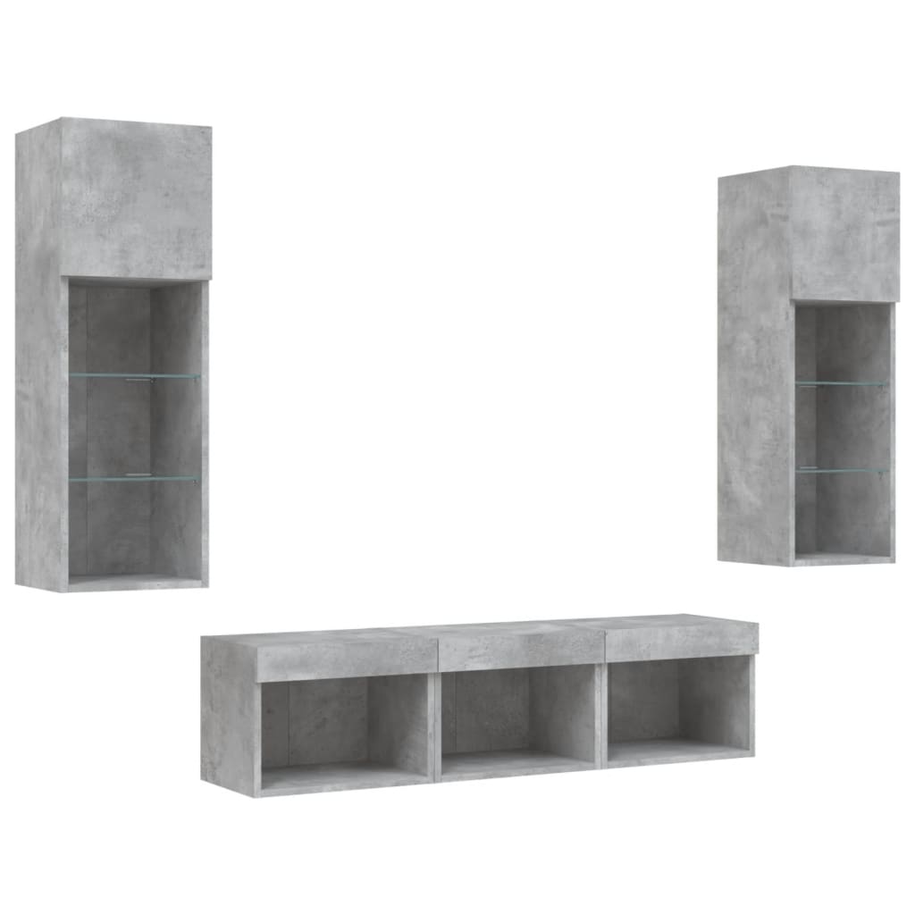 5 Piece TV Wall Units with LED Concrete Grey Engineered Wood