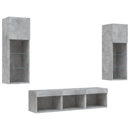 5 Piece TV Wall Units with LED Concrete Grey Engineered Wood