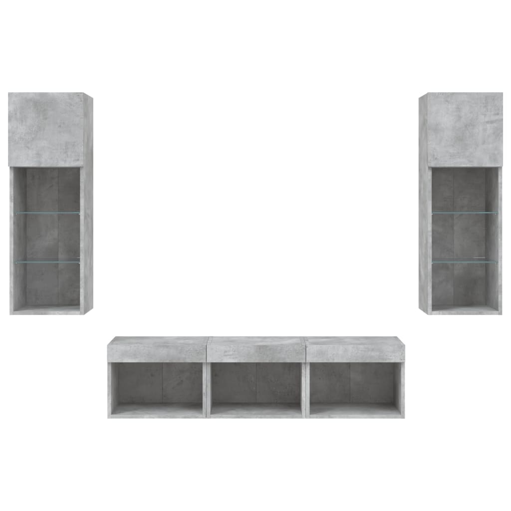 5 Piece TV Wall Units with LED Concrete Grey Engineered Wood