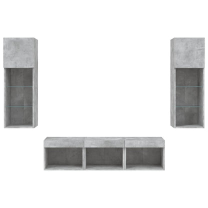 5 Piece TV Wall Units with LED Concrete Grey Engineered Wood