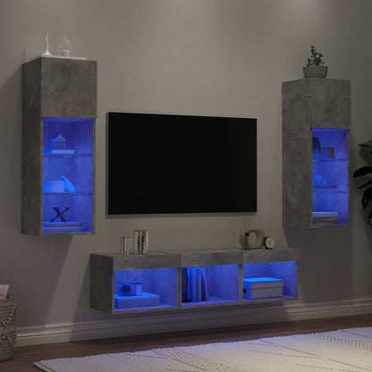 5 Piece TV Wall Units with LED Concrete Grey Engineered Wood